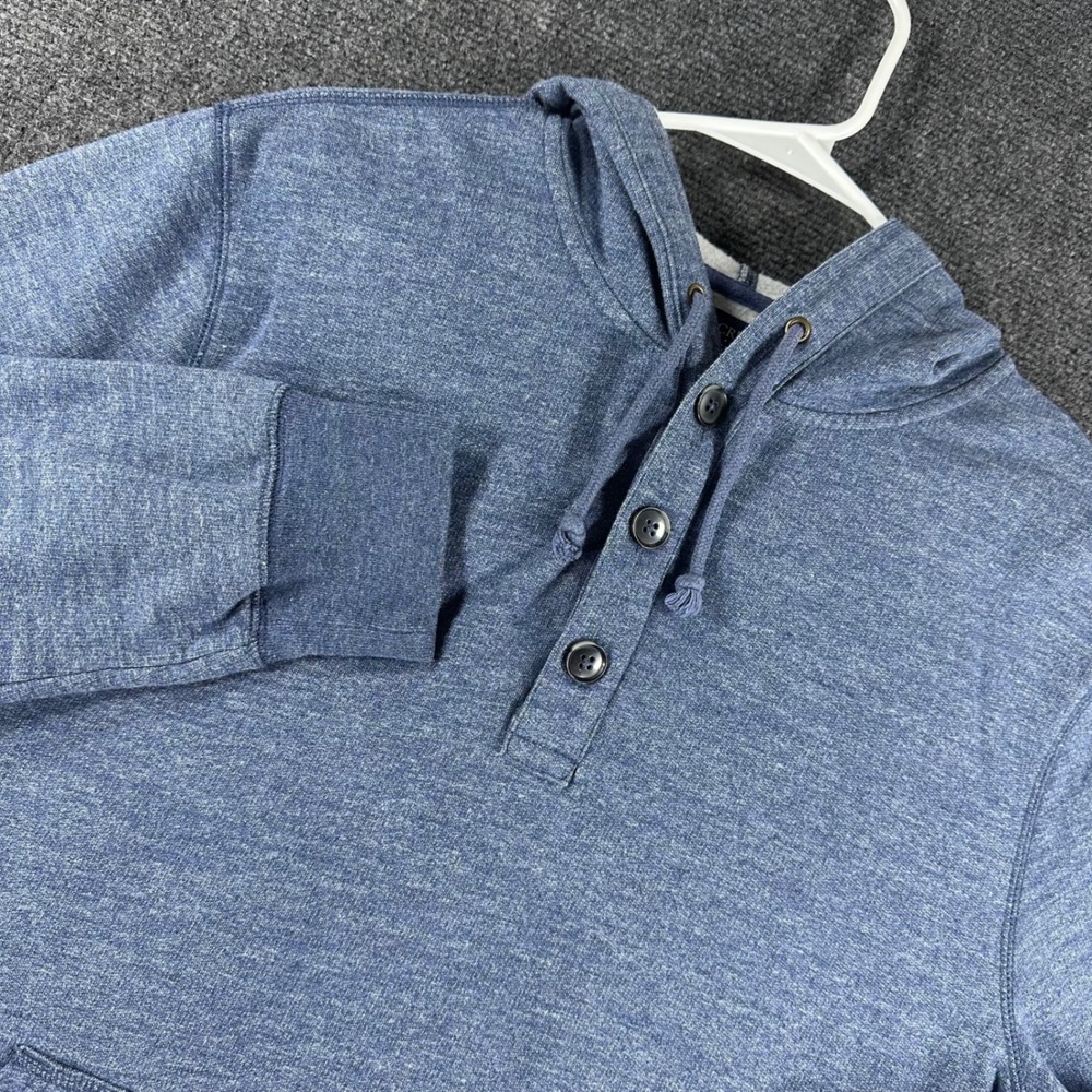J.Crew Hoodie Mens L Large Blue Authentic Fleece Henley Button Hooded Sweatshirt